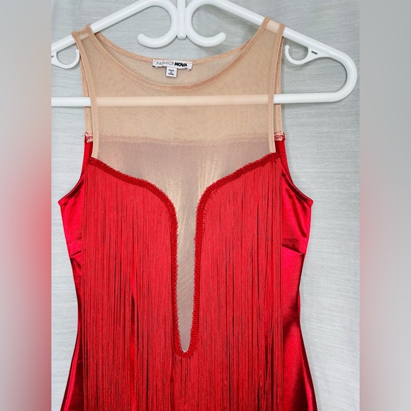 Beautiful Red Dress with Front & Back Fringes - Picture 3 of 9